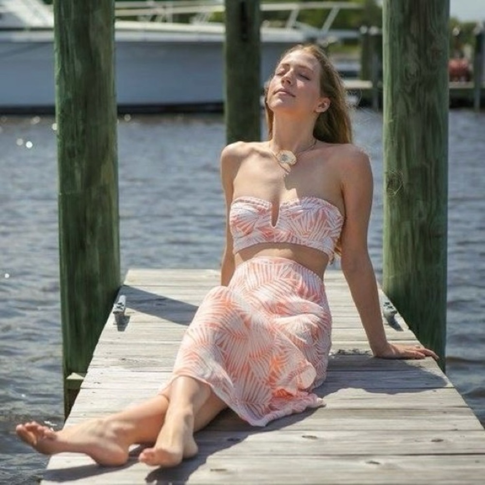 For Love and Lemons Desert Palm Peach Patterned Sheer Midi Skirt Size M - Picture 2 of 12